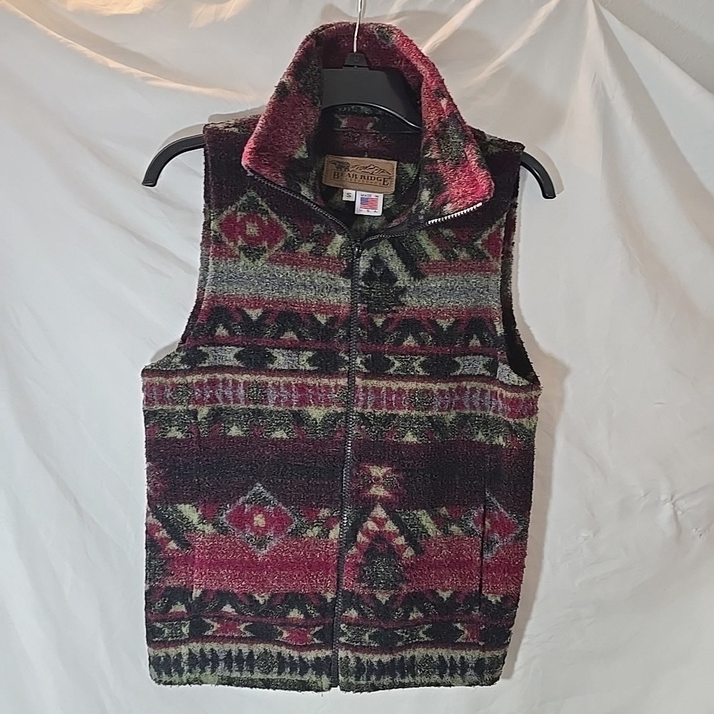 Bear Ridge Outfitters Aztec Fleece Wool Blend Full Zip‎ Vest Sz S MADE IN USA